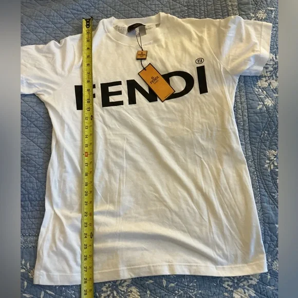 FENDI Authentic Vintage Unisex Logo Short Sleeve Tee New w Tags GB Size 12 Small - Picture 13 of 16